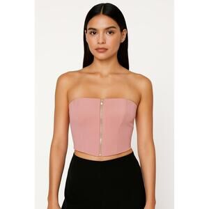 NWT Nasty Gal Dusty Pink Structured Seams Strapless Corset Top Bandau Small